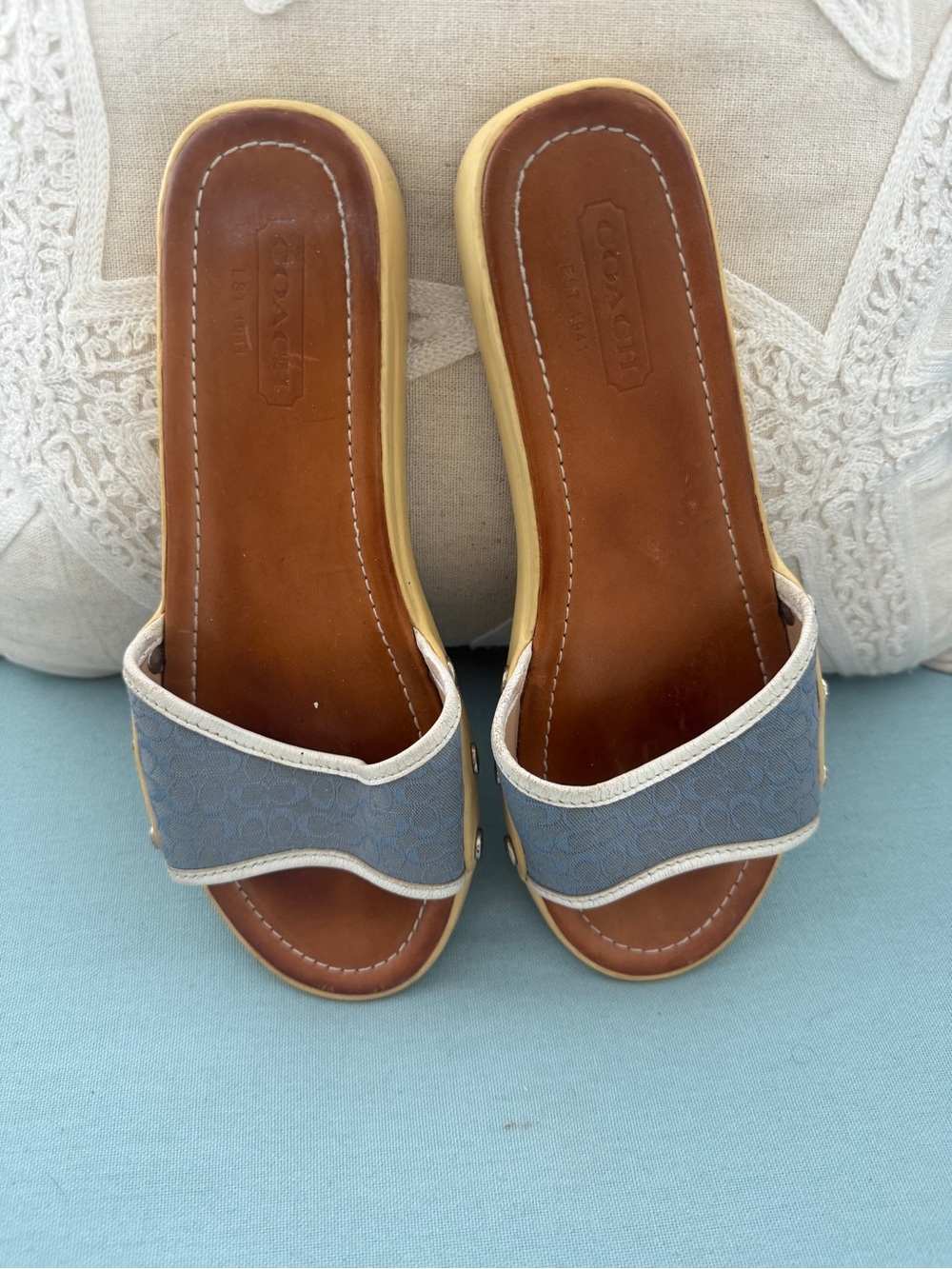 Coach Augusta logo Women's Blue Slide Sandals